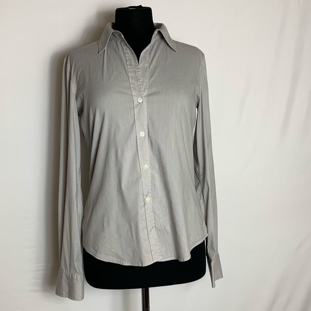 Theory Stripe Button-Up Long Sleeve Blouse Size M - Picture 2 of 9